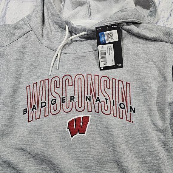Wisconsin University Badgers Under Armour WOMENS SZ S Hoodie Sweatshirt Gray - Picture 6 of 10